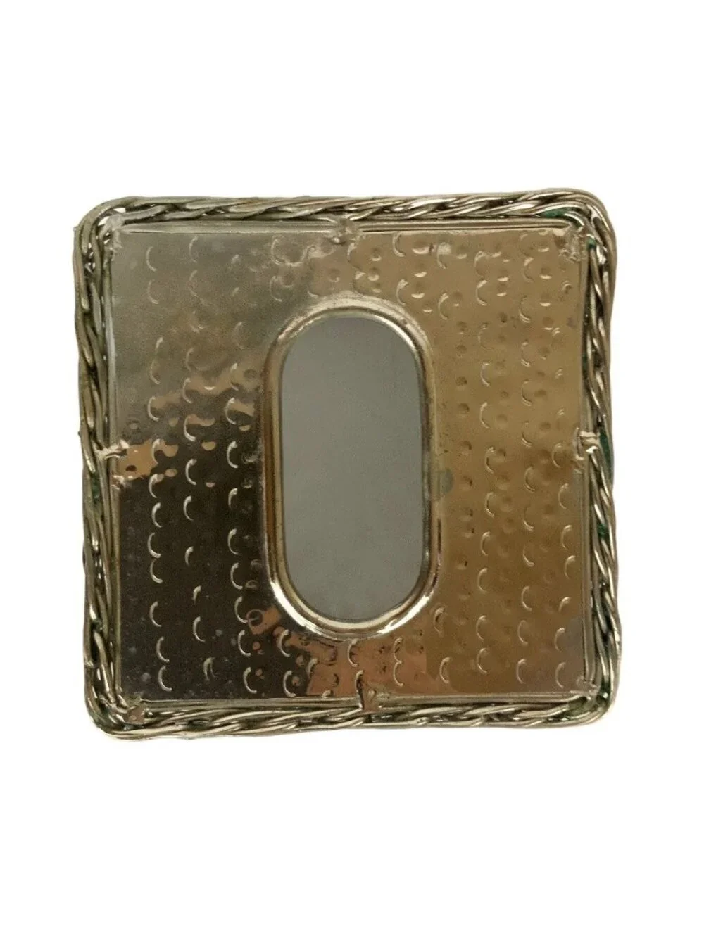 Square Silver Metal Basketweave Tissue Box Holder With Hammered Chrome Finish